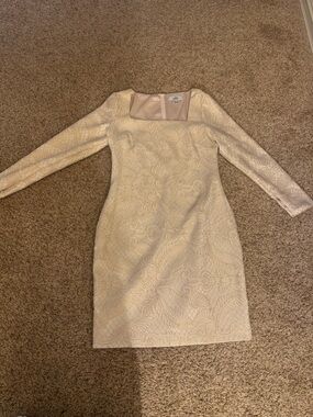 Badgley Mischka Ivory Long-Sleeve Lace Sheath Dress